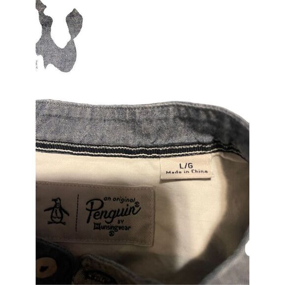 Penguin Men's Brown Long-Sleeve Mock Neck Button-Down Shirt Large - Picture 9 of 14